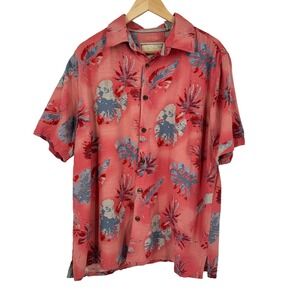 Island Republic Silk Hawaiian Shirt‎ Tropical Print Button Up XL Pink Floral